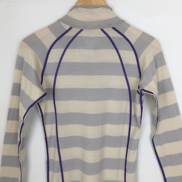 Wool Base Layer Quarter Zip Top Gray White Stripe Women’s S Bergans of Norway - Picture 9 of 12